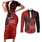 St George Illawarra Dragons ANZAC Personalised Couples Matching Short Sleeve Bodycon Dress and Long Sleeve Button Shirt Lest We Forget Poppy Camo