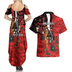 St George Illawarra Dragons ANZAC Personalised Couples Matching Summer Maxi Dress and Hawaiian Shirt Lest We Forget Poppy Camo