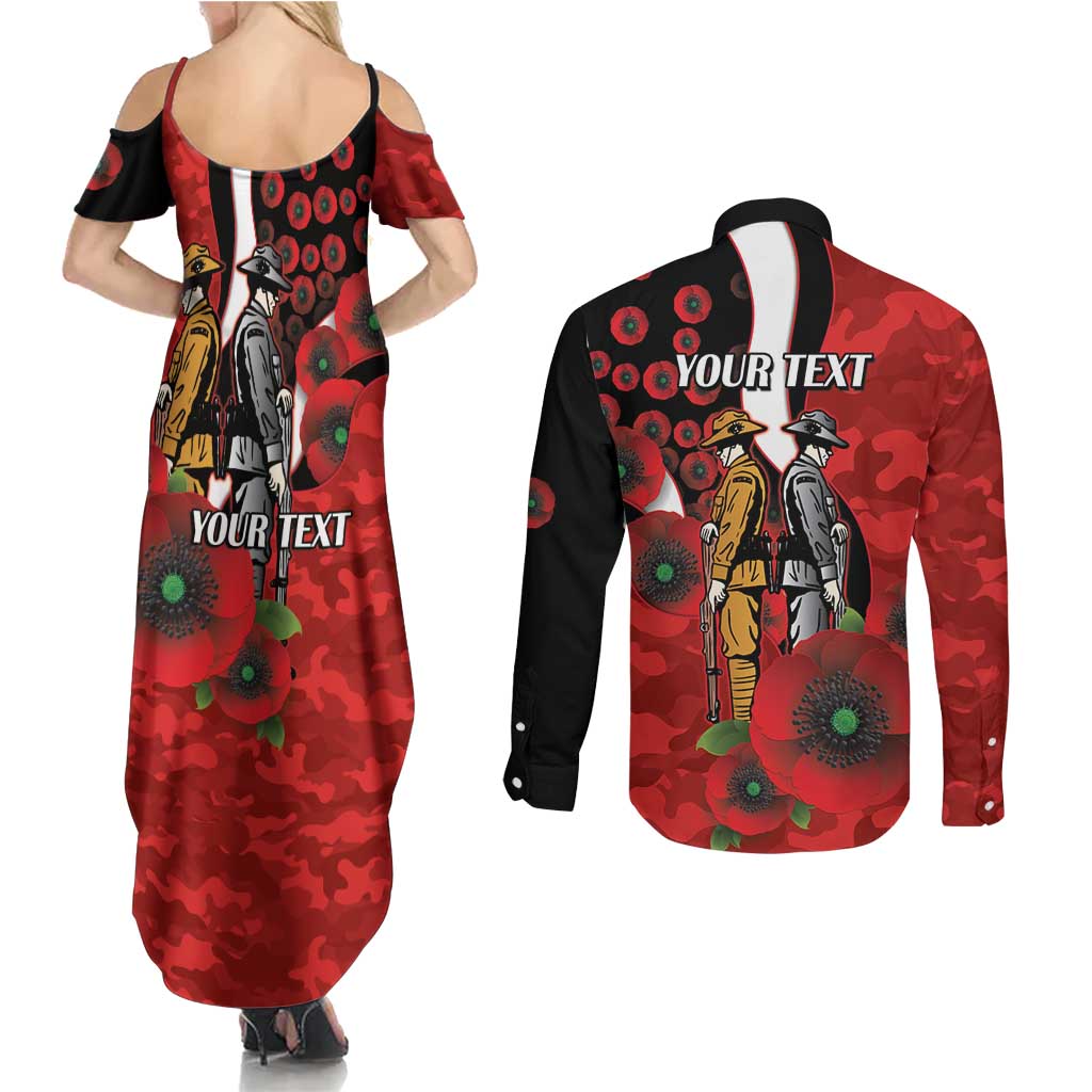 St George Illawarra Dragons ANZAC Personalised Couples Matching Summer Maxi Dress and Long Sleeve Button Shirt Lest We Forget Poppy Camo