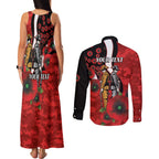 St George Illawarra Dragons ANZAC Personalised Couples Matching Tank Maxi Dress and Long Sleeve Button Shirt Lest We Forget Poppy Camo