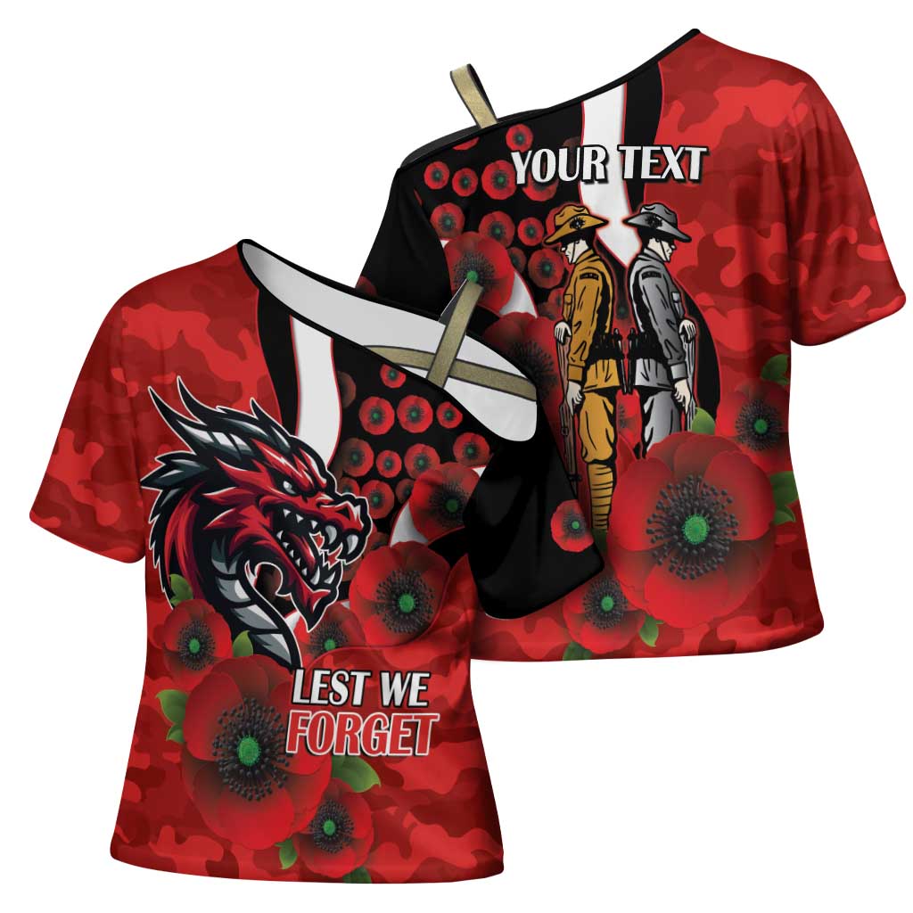 St George Illawarra Dragons ANZAC Personalised Cross Shoulder Shirt Lest We Forget Poppy Camo