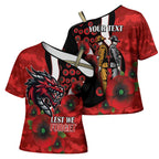 St George Illawarra Dragons ANZAC Personalised Cross Shoulder Shirt Lest We Forget Poppy Camo