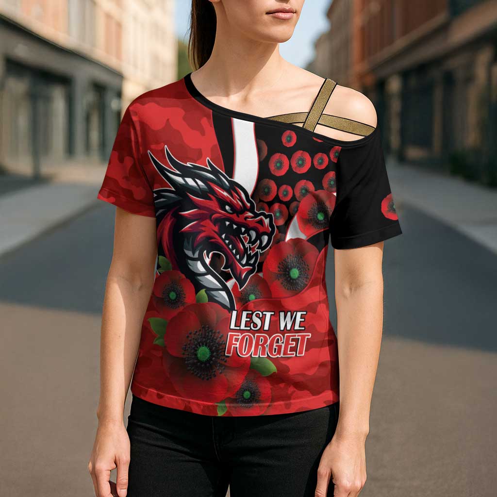 St George Illawarra Dragons ANZAC Personalised Cross Shoulder Shirt Lest We Forget Poppy Camo