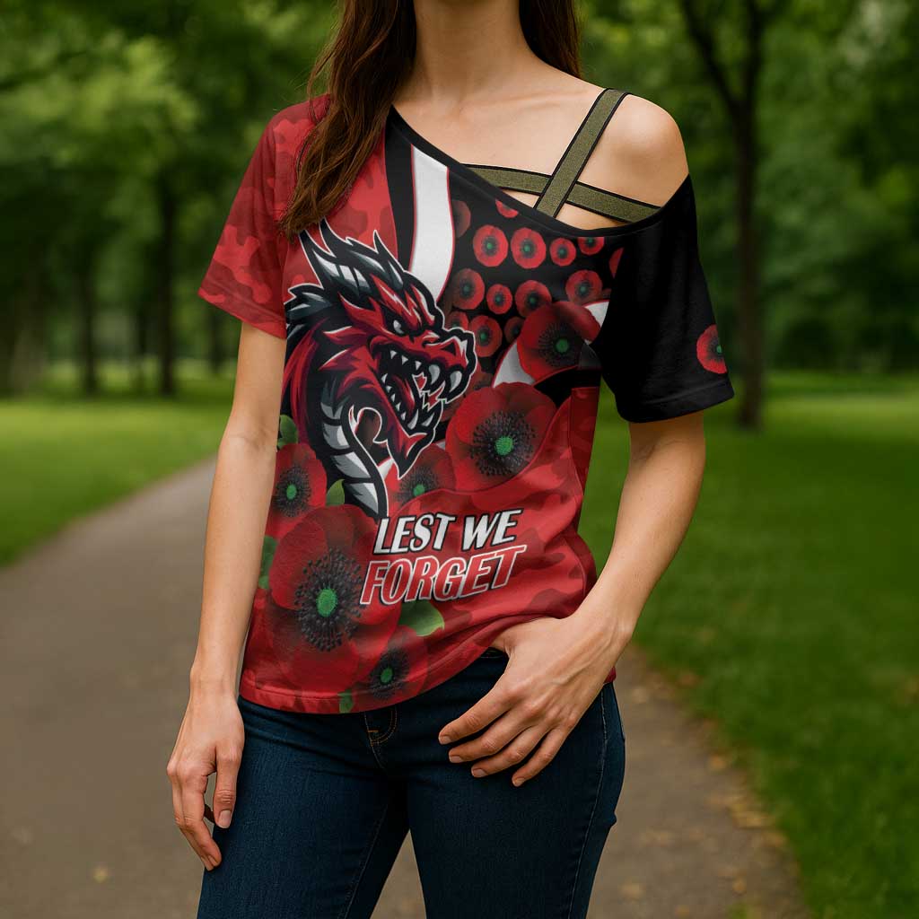 St George Illawarra Dragons ANZAC Personalised Cross Shoulder Shirt Lest We Forget Poppy Camo