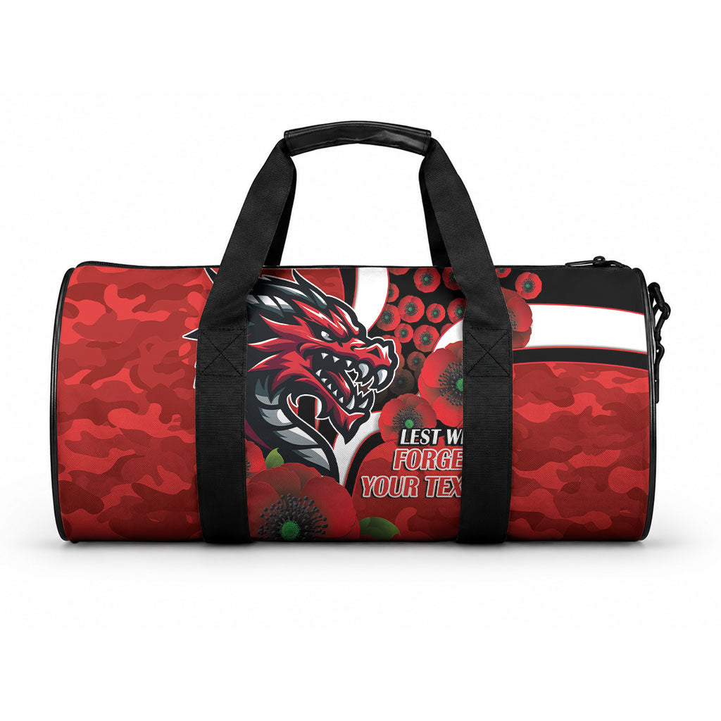 St George Illawarra Dragons ANZAC Personalised Duffle Bag Lest We Forget Poppy Camo