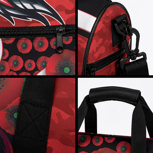 St George Illawarra Dragons ANZAC Personalised Duffle Bag Lest We Forget Poppy Camo