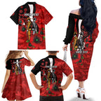 St George Illawarra Dragons ANZAC Personalised Family Matching Off The Shoulder Long Sleeve Dress and Hawaiian Shirt Lest We Forget Poppy Camo