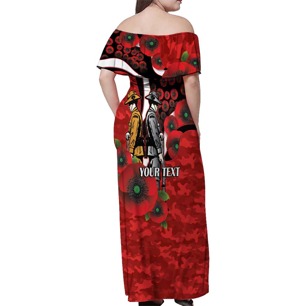 St George Illawarra Dragons ANZAC Personalised Family Matching Off Shoulder Maxi Dress and Hawaiian Shirt Lest We Forget Poppy Camo