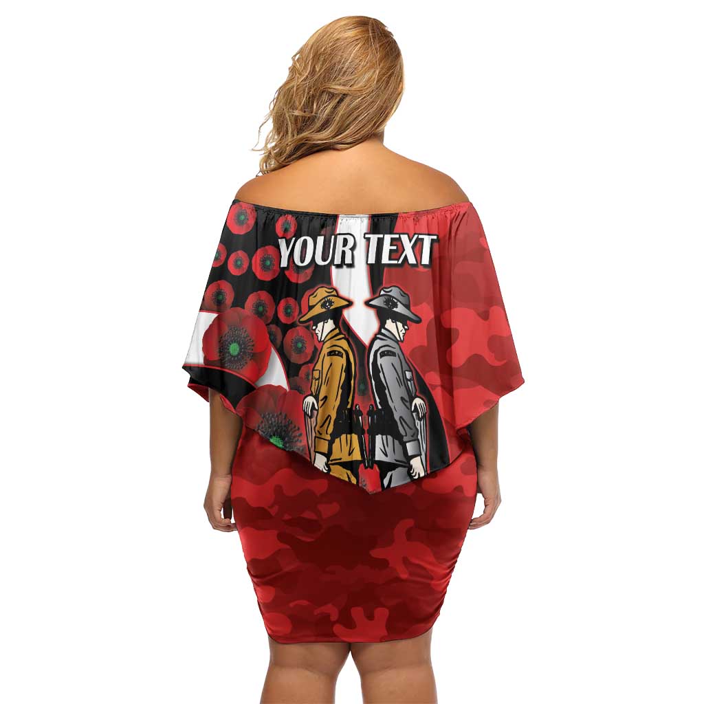 St George Illawarra Dragons ANZAC Personalised Family Matching Off Shoulder Short Dress and Hawaiian Shirt Lest We Forget Poppy Camo