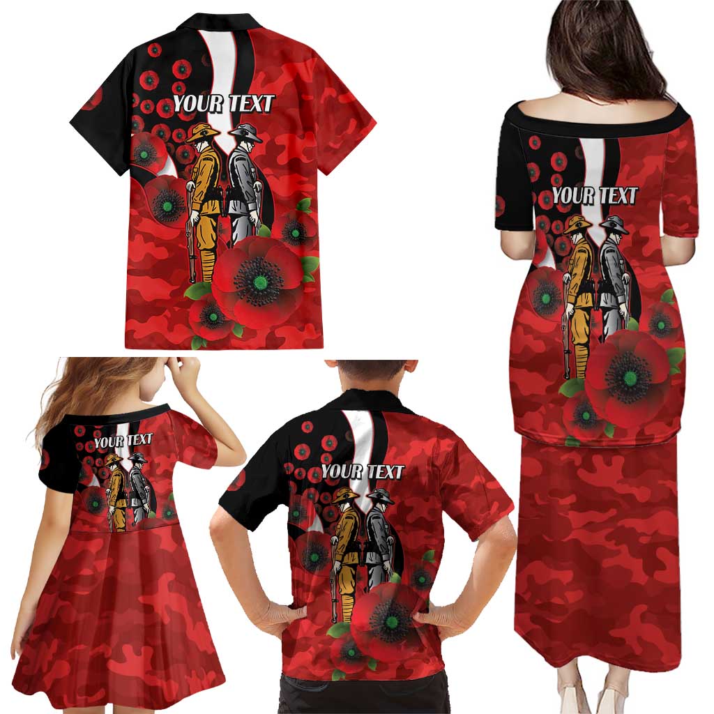 St George Illawarra Dragons ANZAC Personalised Family Matching Puletasi and Hawaiian Shirt Lest We Forget Poppy Camo