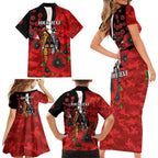 St George Illawarra Dragons ANZAC Personalised Family Matching Short Sleeve Bodycon Dress and Hawaiian Shirt Lest We Forget Poppy Camo