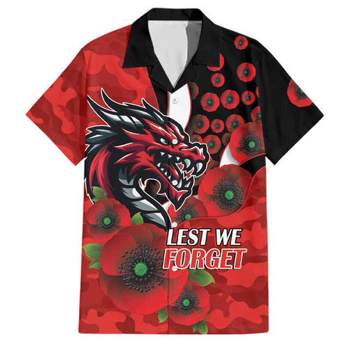 St George Illawarra Dragons ANZAC Personalised Family Matching Short Sleeve Bodycon Dress and Hawaiian Shirt Lest We Forget Poppy Camo