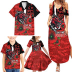 St George Illawarra Dragons ANZAC Personalised Family Matching Summer Maxi Dress and Hawaiian Shirt Lest We Forget Poppy Camo