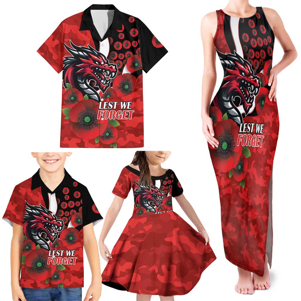 St George Illawarra Dragons ANZAC Personalised Family Matching Tank Maxi Dress and Hawaiian Shirt Lest We Forget Poppy Camo