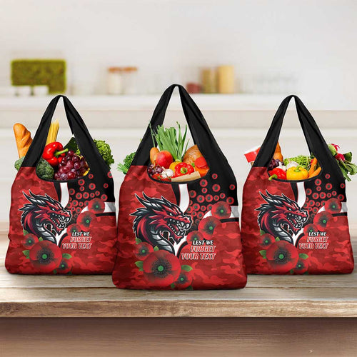 St George Illawarra Dragons ANZAC Personalised Grocery Bag Lest We Forget Poppy Camo
