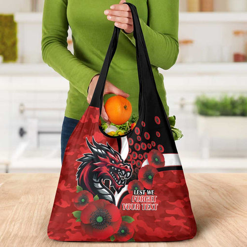 St George Illawarra Dragons ANZAC Personalised Grocery Bag Lest We Forget Poppy Camo