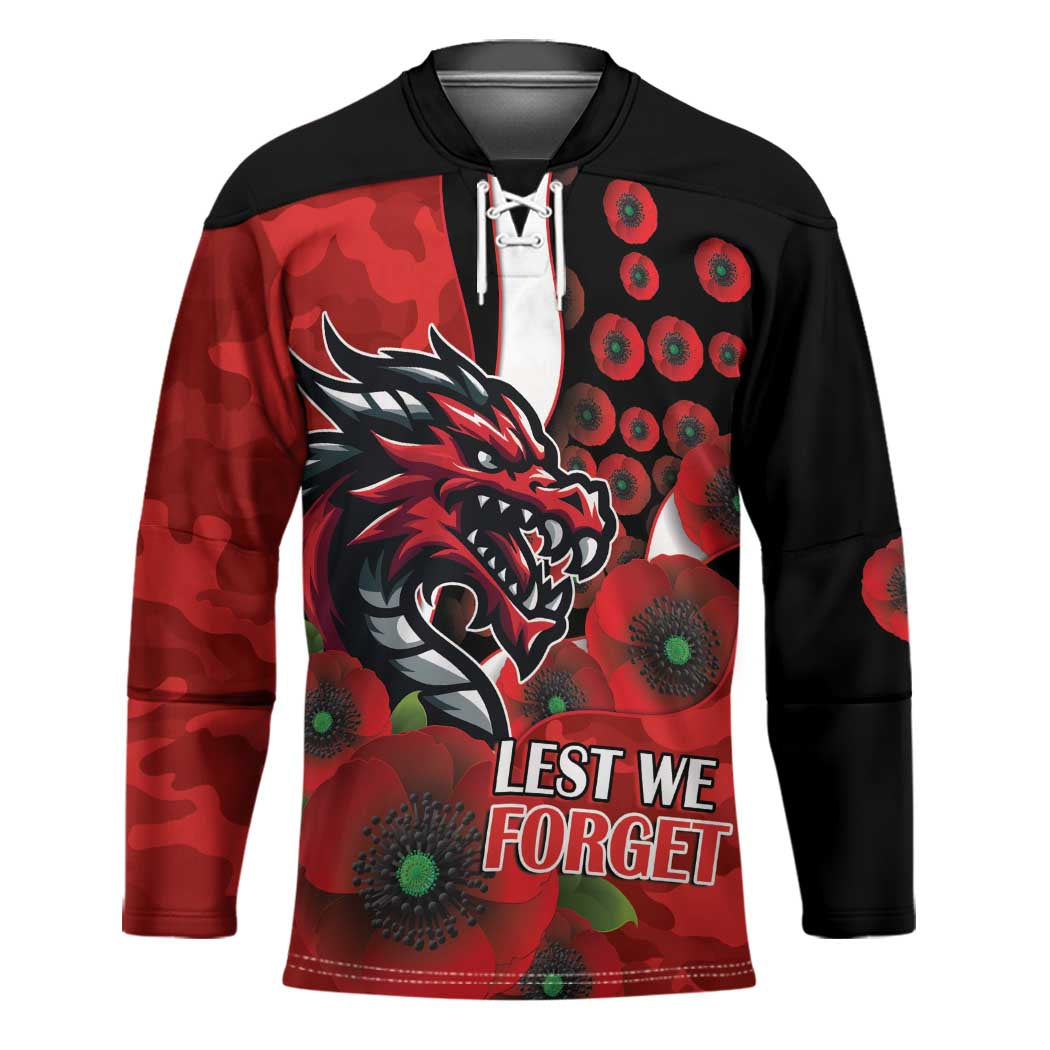 St George Illawarra Dragons ANZAC Personalised Hockey Jersey Lest We Forget Poppy Camo