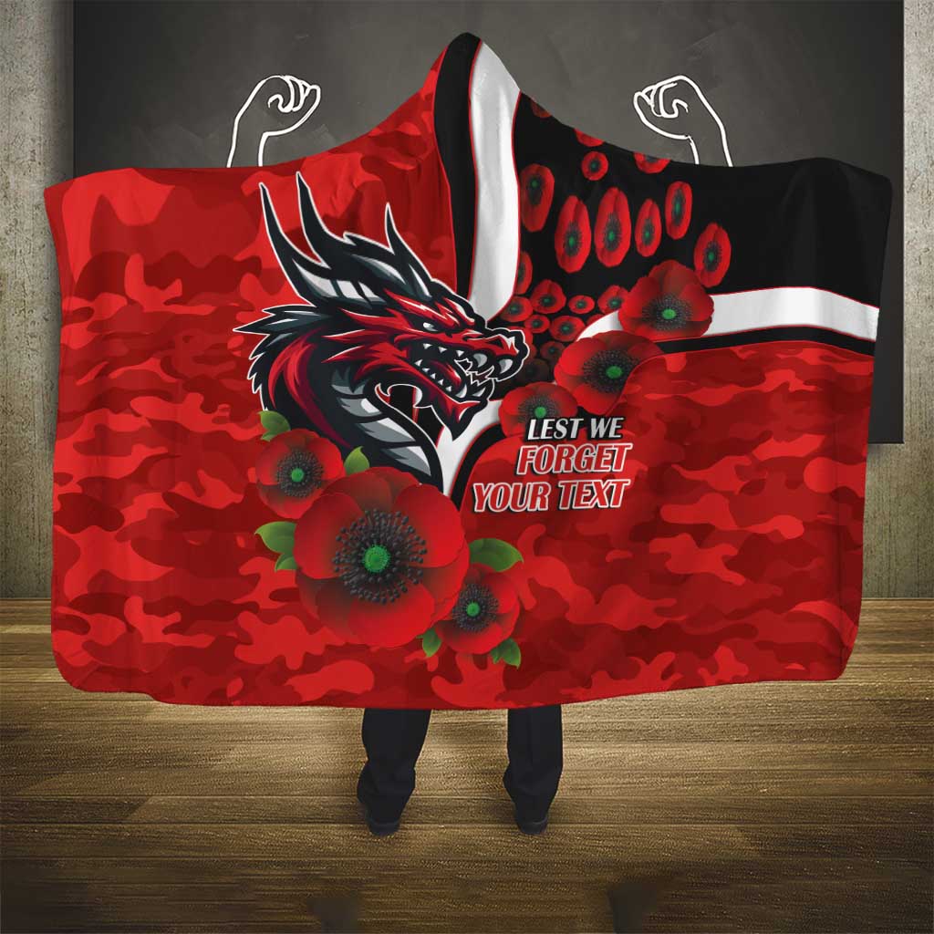 St George Illawarra Dragons ANZAC Personalised Hooded Blanket Lest We Forget Poppy Camo