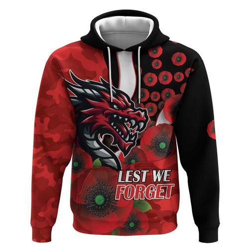 St George Illawarra Dragons ANZAC Personalised Hoodie Lest We Forget Poppy Camo