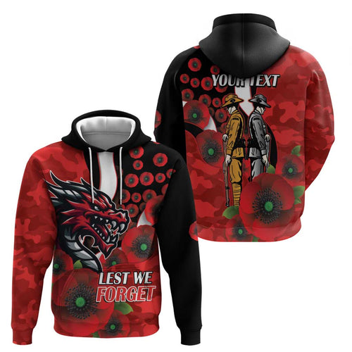 St George Illawarra Dragons ANZAC Personalised Hoodie Lest We Forget Poppy Camo