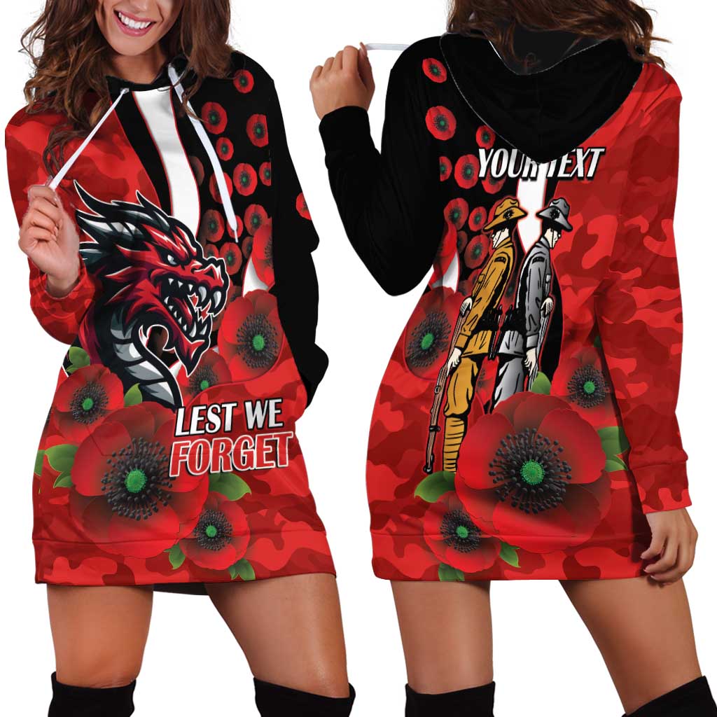 St George Illawarra Dragons ANZAC Personalised Hoodie Dress Lest We Forget Poppy Camo
