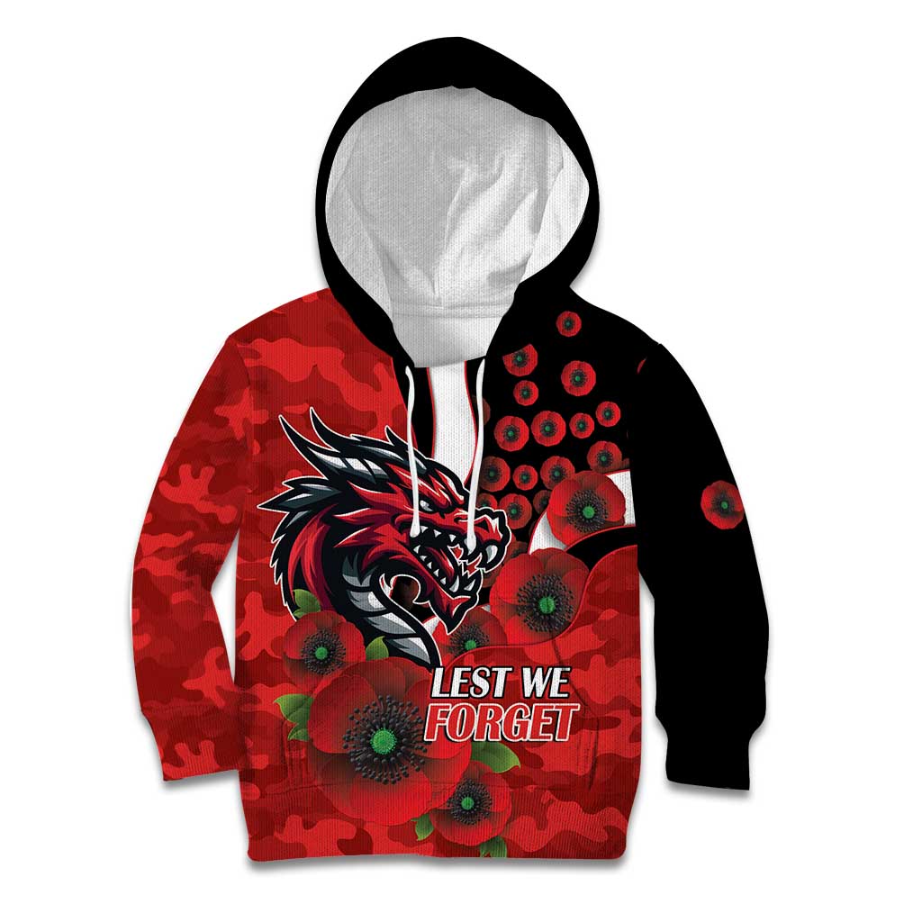 St George Illawarra Dragons ANZAC Personalised Kid Hoodie Lest We Forget Poppy Camo