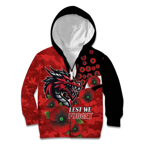 St George Illawarra Dragons ANZAC Personalised Kid Hoodie Lest We Forget Poppy Camo