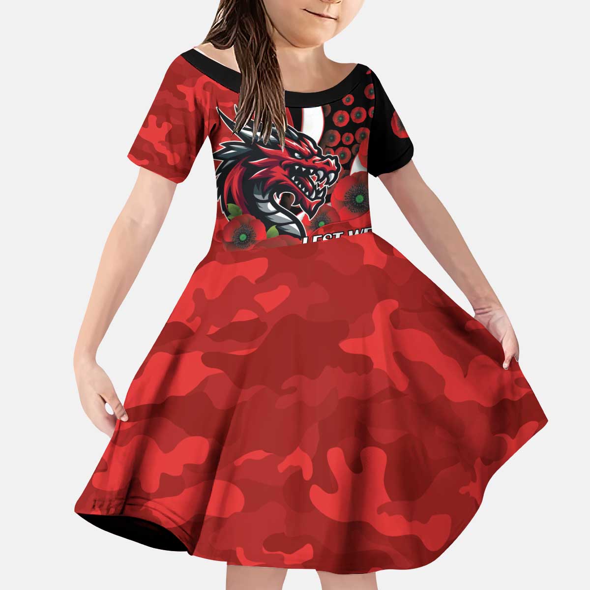 St George Illawarra Dragons ANZAC Personalised Kid Short Sleeve Dress Lest We Forget Poppy Camo
