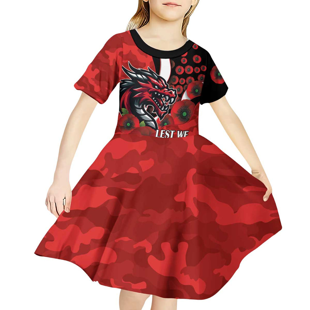St George Illawarra Dragons ANZAC Personalised Kid Short Sleeve Dress Lest We Forget Poppy Camo