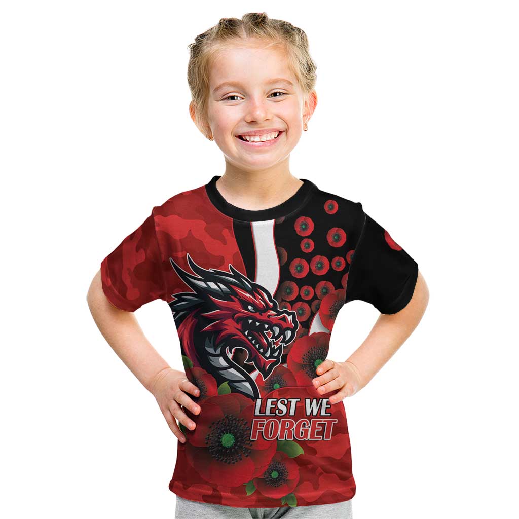 St George Illawarra Dragons ANZAC Personalised Kid T Shirt Lest We Forget Poppy Camo