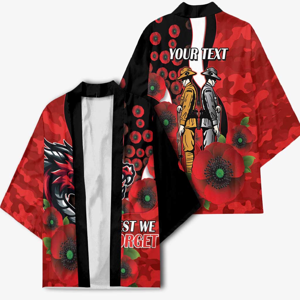 St George Illawarra Dragons ANZAC Personalised Kimono Lest We Forget Poppy Camo