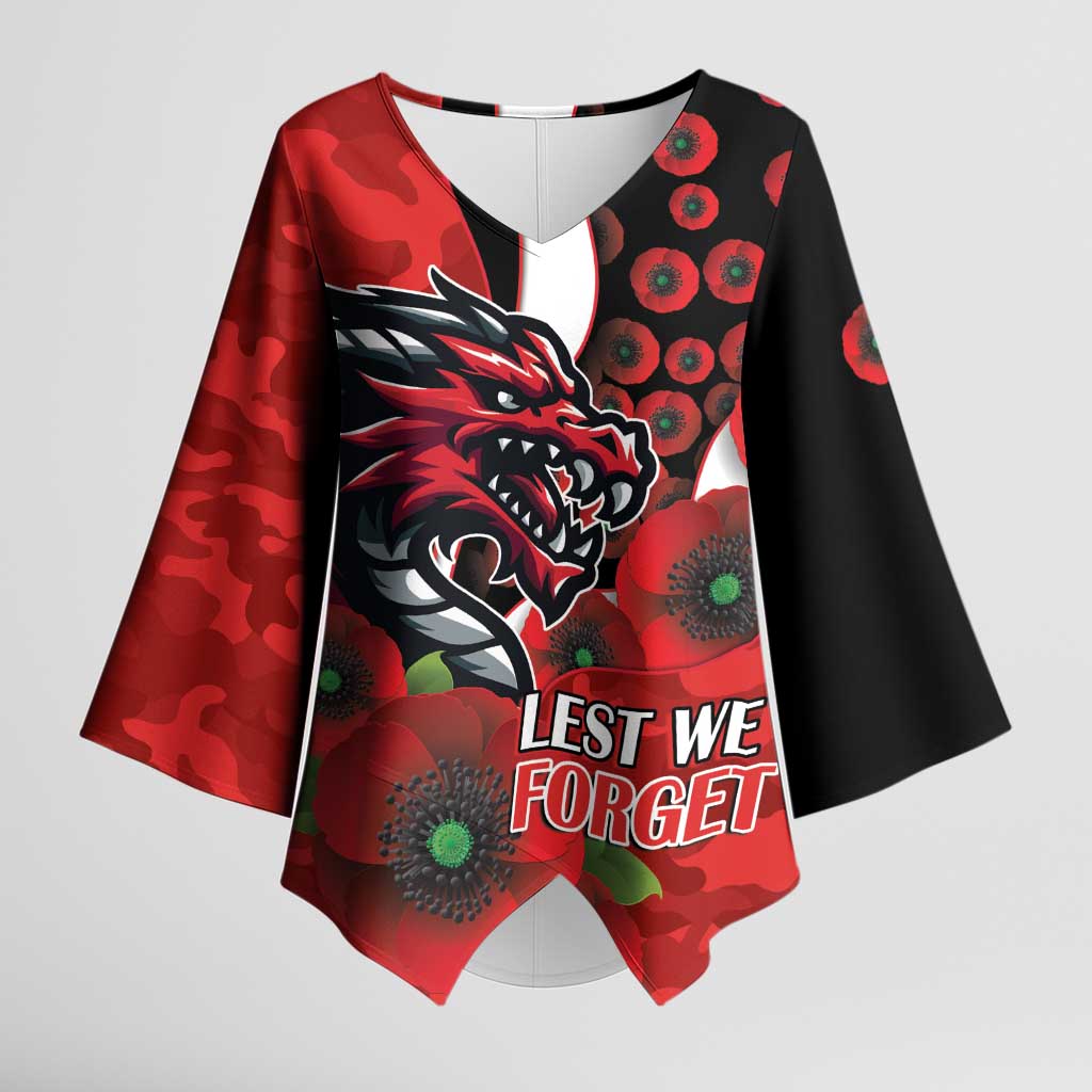 St George Illawarra Dragons ANZAC Personalised Kimono Sleeve Blouse Lest We Forget Poppy Camo