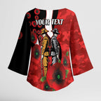 St George Illawarra Dragons ANZAC Personalised Kimono Sleeve Blouse Lest We Forget Poppy Camo