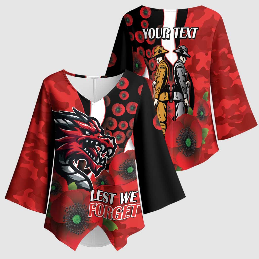 St George Illawarra Dragons ANZAC Personalised Kimono Sleeve Blouse Lest We Forget Poppy Camo