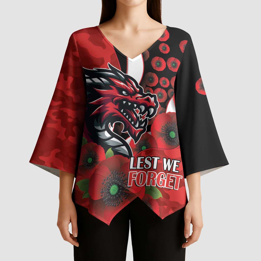 St George Illawarra Dragons ANZAC Personalised Kimono Sleeve Blouse Lest We Forget Poppy Camo