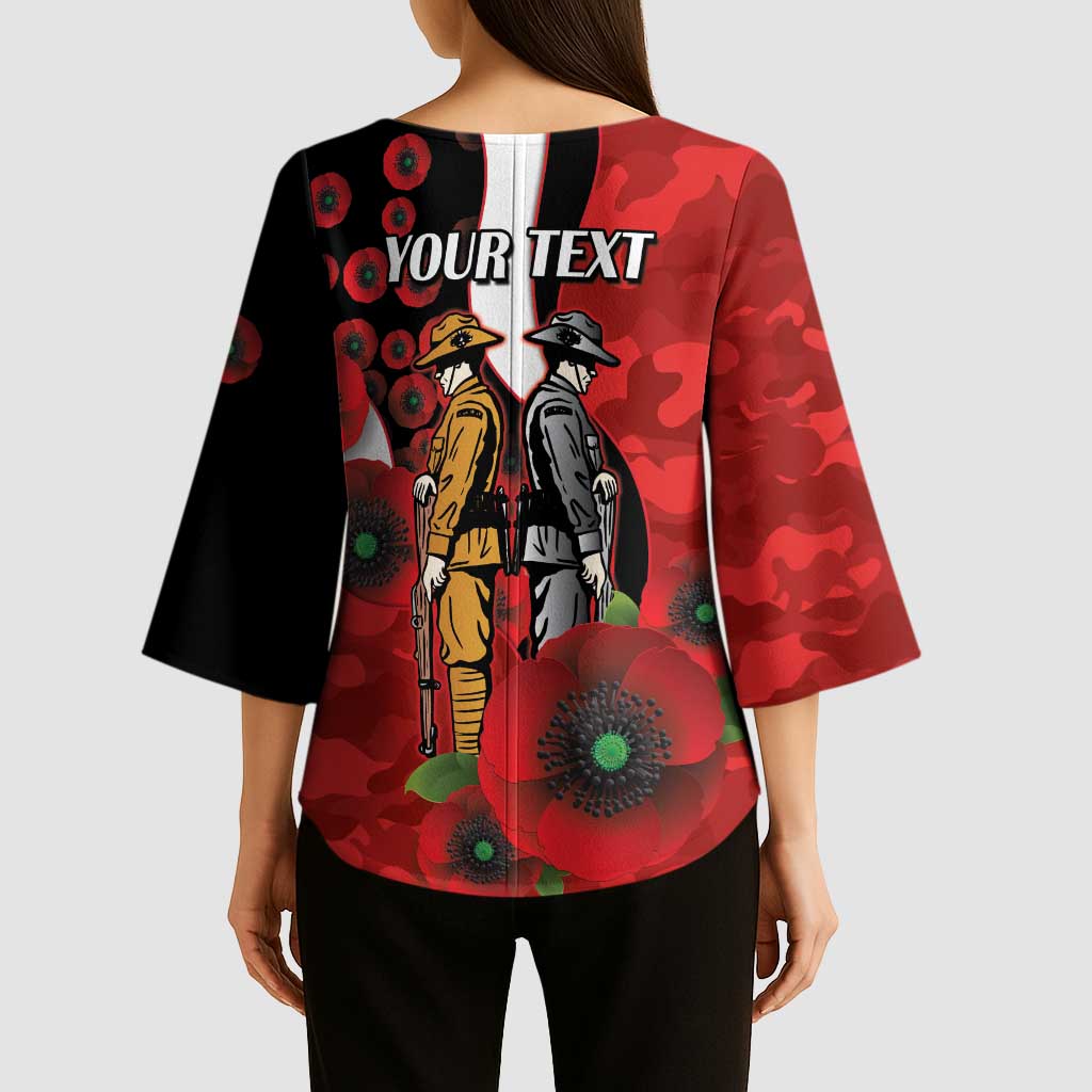 St George Illawarra Dragons ANZAC Personalised Kimono Sleeve Blouse Lest We Forget Poppy Camo