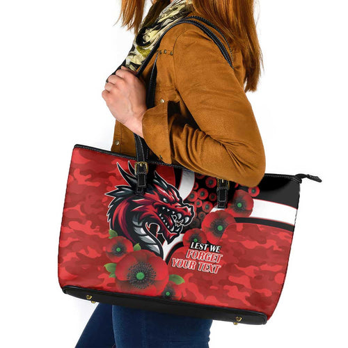 St George Illawarra Dragons ANZAC Personalised Leather Tote Bag Lest We Forget Poppy Camo