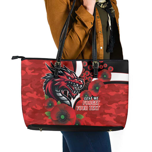 St George Illawarra Dragons ANZAC Personalised Leather Tote Bag Lest We Forget Poppy Camo