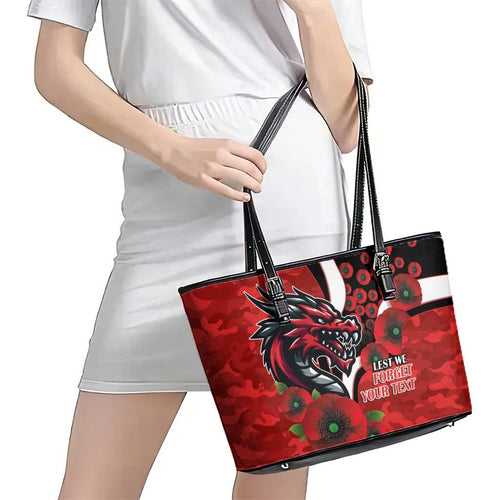 St George Illawarra Dragons ANZAC Personalised Leather Tote Bag Lest We Forget Poppy Camo