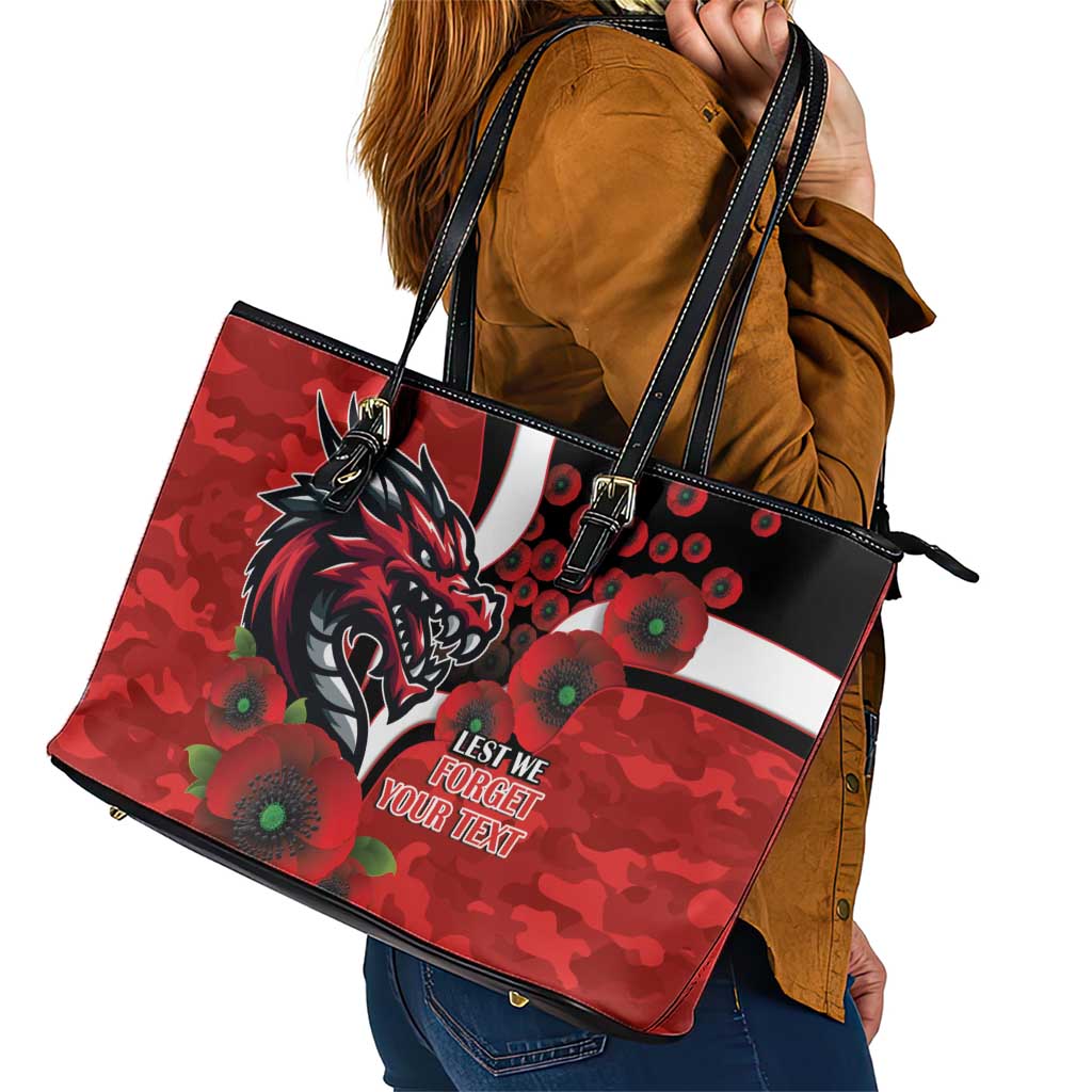 St George Illawarra Dragons ANZAC Personalised Leather Tote Bag Lest We Forget Poppy Camo