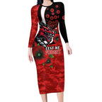 St George Illawarra Dragons ANZAC Personalised Long Sleeve Bodycon Dress Lest We Forget Poppy Camo