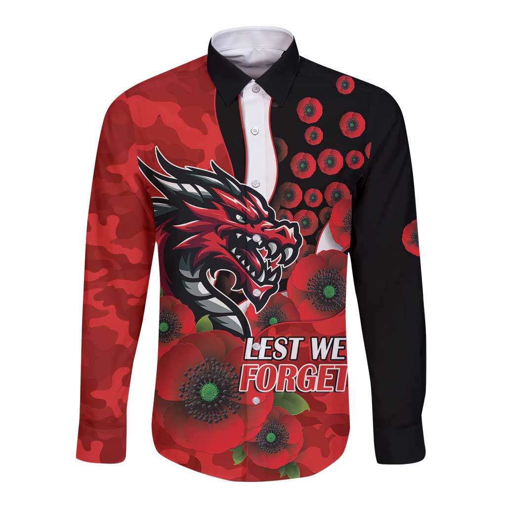 St George Illawarra Dragons ANZAC Personalised Long Sleeve Button Shirt Lest We Forget Poppy Camo
