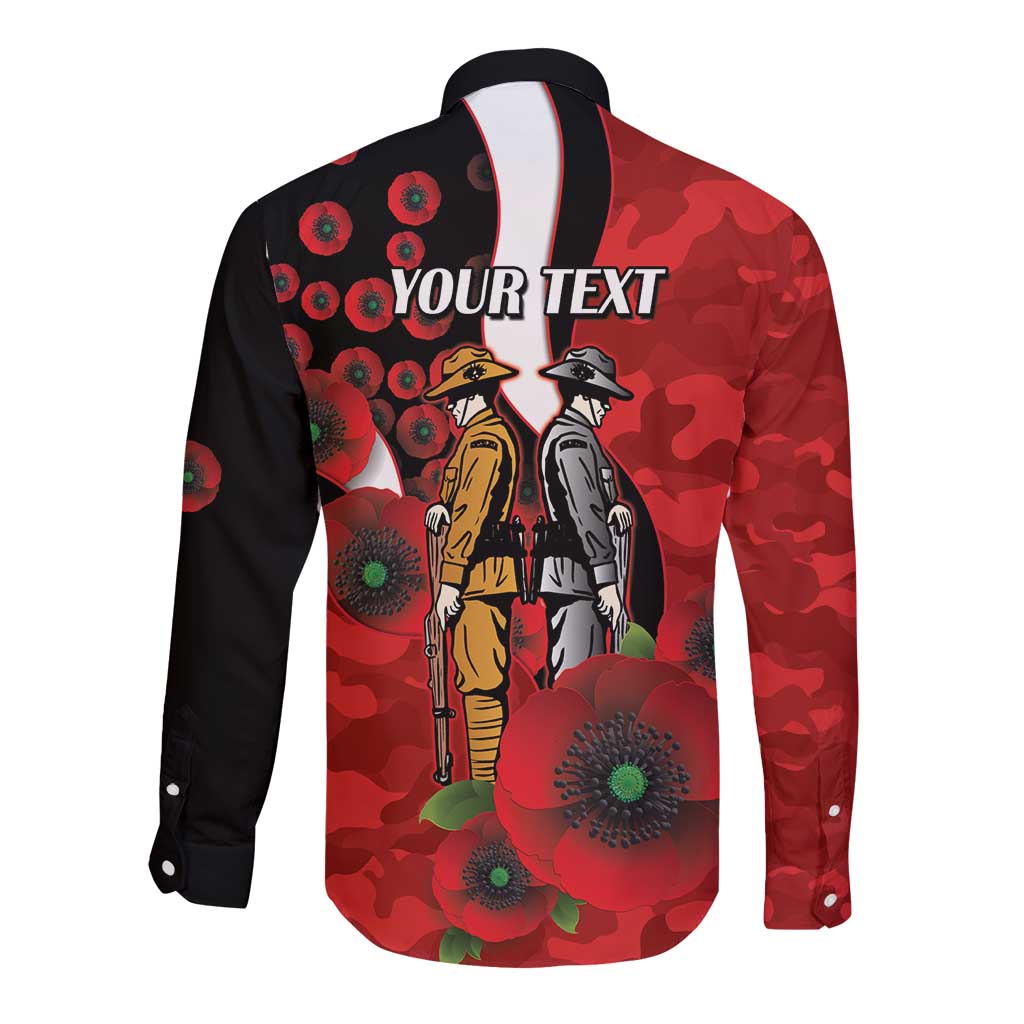 St George Illawarra Dragons ANZAC Personalised Long Sleeve Button Shirt Lest We Forget Poppy Camo