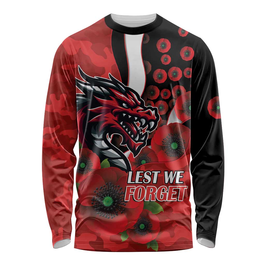 St George Illawarra Dragons ANZAC Personalised Long Sleeve Shirt Lest We Forget Poppy Camo
