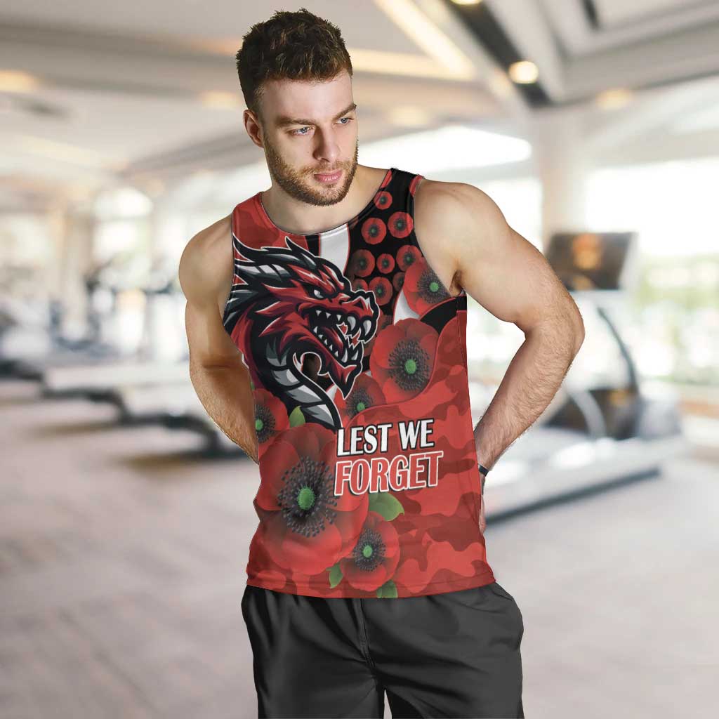 St George Illawarra Dragons ANZAC Personalised Men Tank Top Lest We Forget Poppy Camo