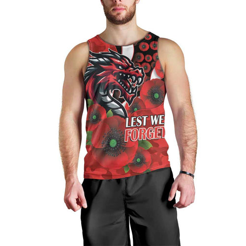 St George Illawarra Dragons ANZAC Personalised Men Tank Top Lest We Forget Poppy Camo