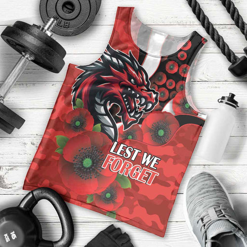 St George Illawarra Dragons ANZAC Personalised Men Tank Top Lest We Forget Poppy Camo