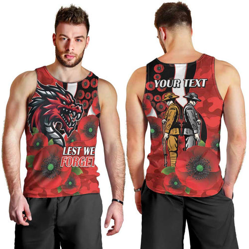 St George Illawarra Dragons ANZAC Personalised Men Tank Top Lest We Forget Poppy Camo