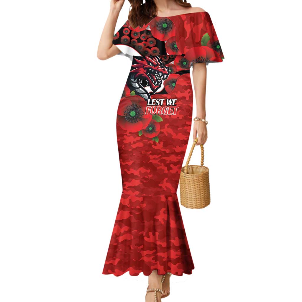 St George Illawarra Dragons ANZAC Personalised Mermaid Dress Lest We Forget Poppy Camo