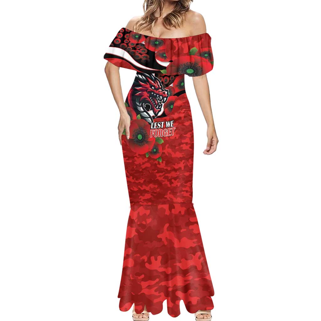St George Illawarra Dragons ANZAC Personalised Mermaid Dress Lest We Forget Poppy Camo